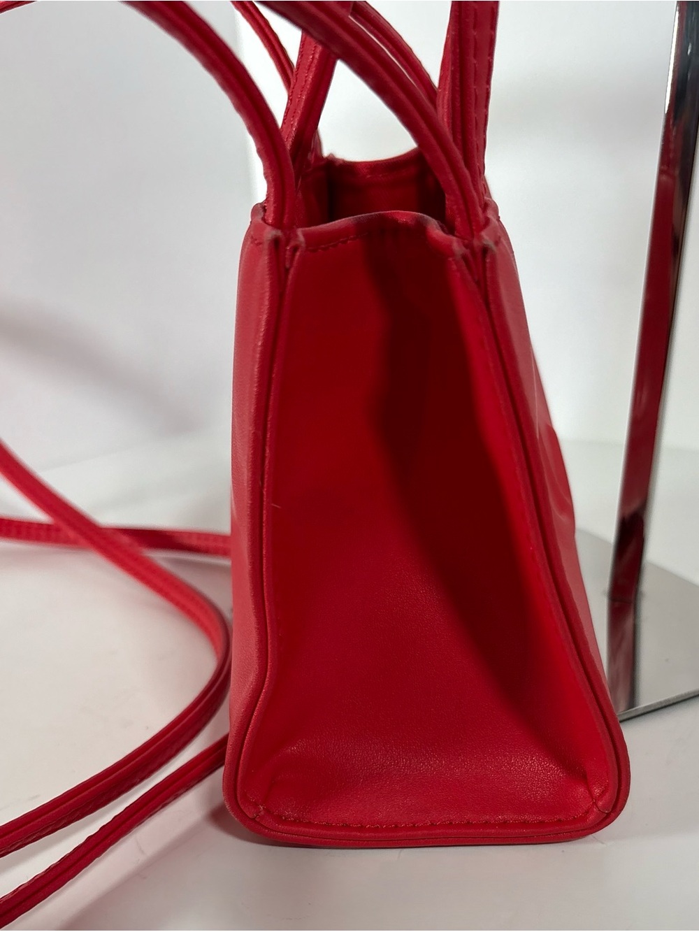 Telfar Red Vegan Leather Small Shopping Bag with Embossed Logo - Picture 6 of 10